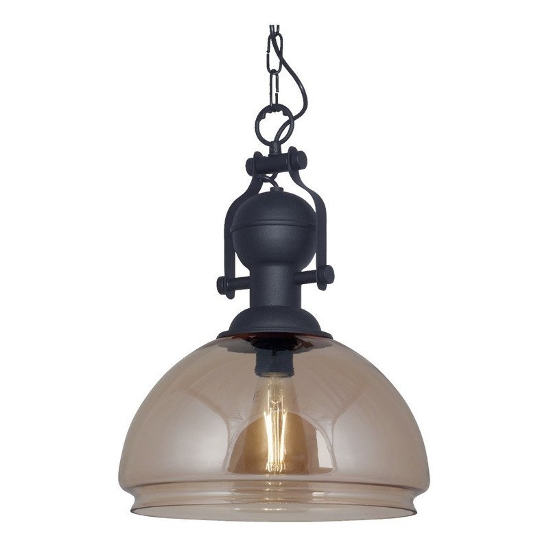 COLGANTE VIDRIO AMBAR C/HERRAJE NEGRO 30CM E27
